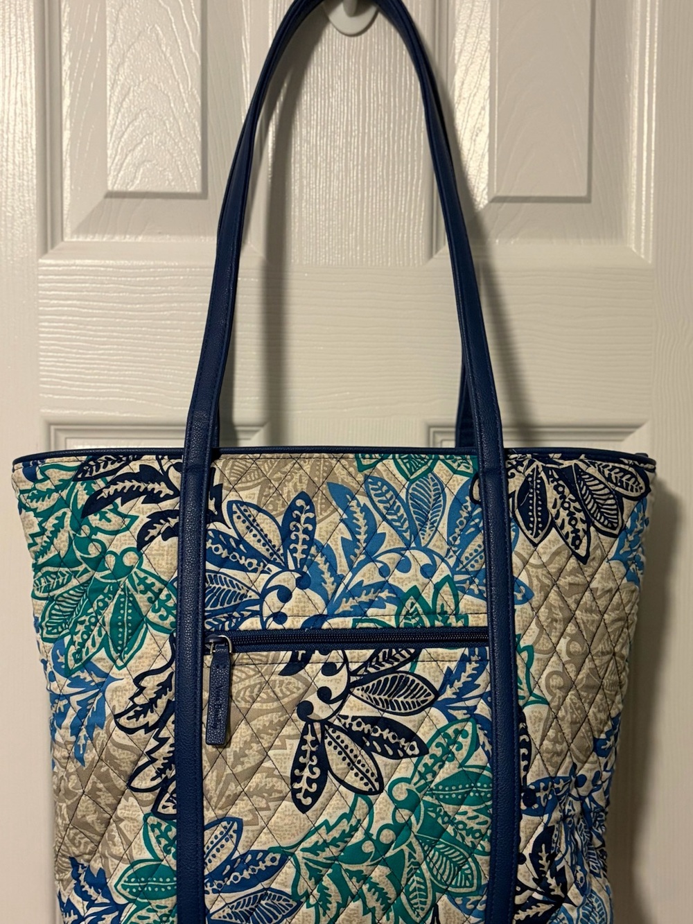 Vera Bradley Trimmed Vera Tote Bag Santiago Pattern Blue Quilted NWT Retired